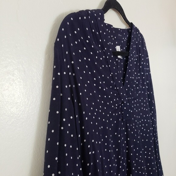 Gap Women's Top Small Navy Blue Polka Dot Popover Flowy Preppy Teacher Classic - Picture 3 of 7